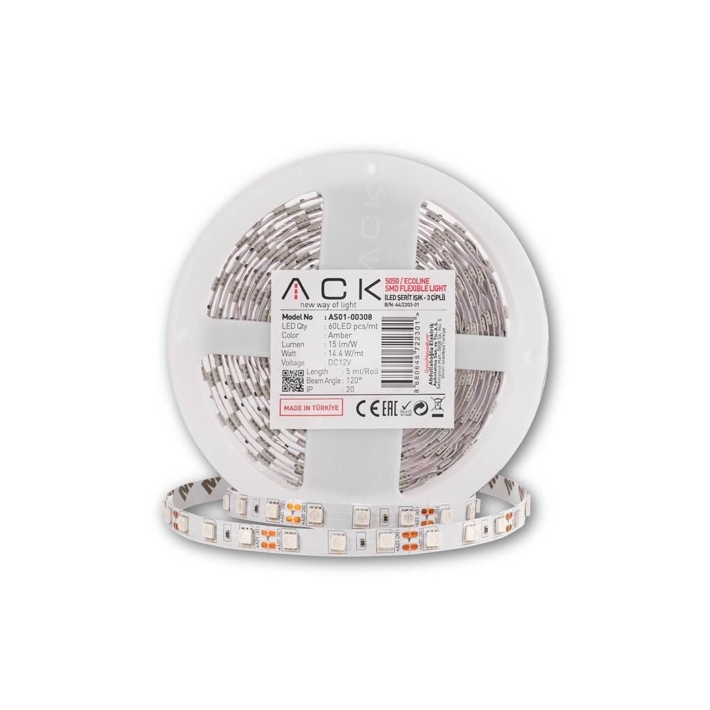 ACK 3 Çipli,60 LED'li  Şerit LED 3000K AS01-00300