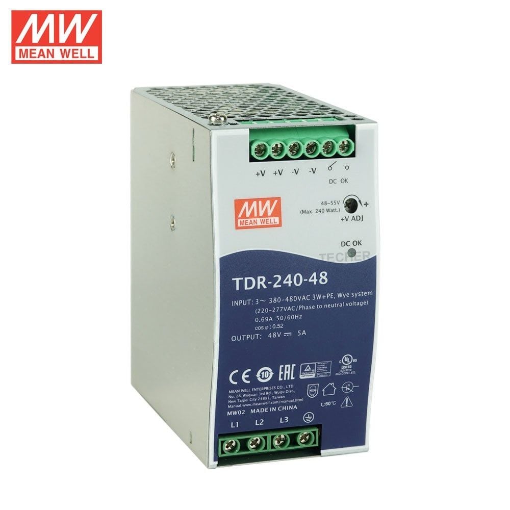 MEANWELL- 48Vdc 5.0Amp DIN Rail Trifaze TDR-240-48  Ray Montaj