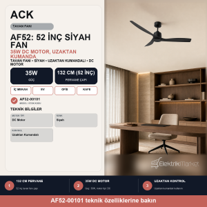 ACK Tavan Fanı Siyah 35W DC Motor 52Inc (132cm) Uzaktan Kumandalı AF52-00101