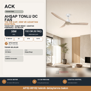 ACK Tavan Fanı Ahşap Rengi 35W DC Motor 52Inc (132cm) Uzaktan Kumandalı AF52-00102