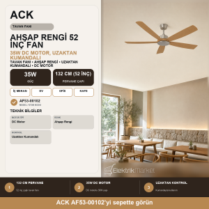 ACK Tavan Fanı Ahşap Rengi 35W DC Motor 52Inc (132cm) Uzaktan Kumandalı AF53-00102