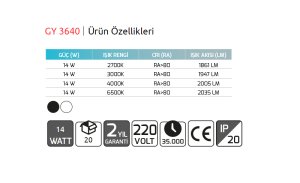 Goya 14W Dim Edilebilir Led Ray Spot Triac Dim GY 3640S