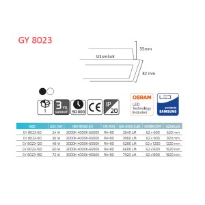 Goya 65w 150cm Sıva Altı Led Linear Armatür GY 8023-150
