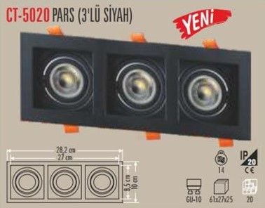 Cata  GU10 Duy 3'lü Siyah Dekoratif Spot Pars CT-5020