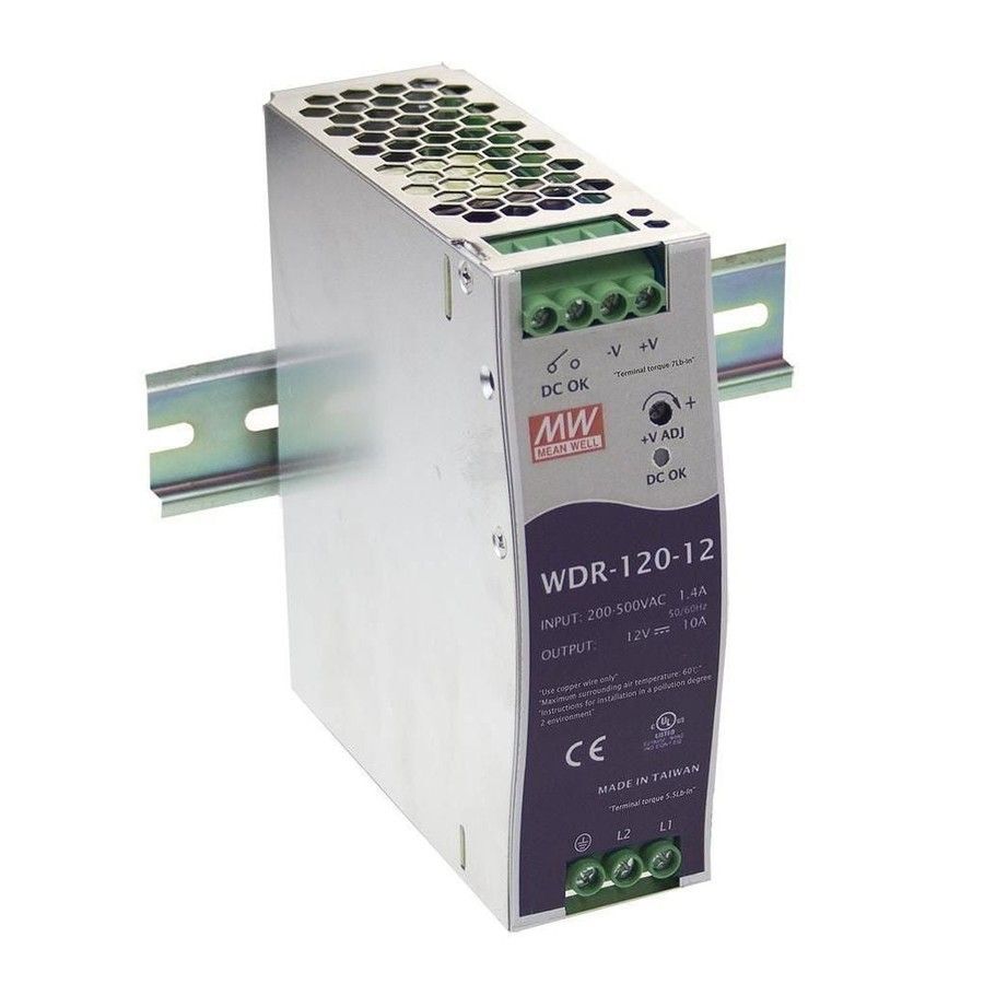 MEANWELL- WDR-120-12 	12Vdc 10.0A Inp:180~550AC,254~780DC  Ray Montaj