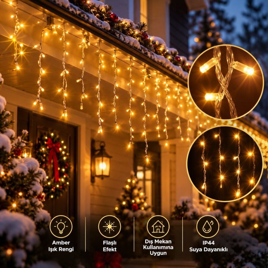 ACK Amber 220V 400led Perde Flaslı Süsleme Işığı AS90-00308F