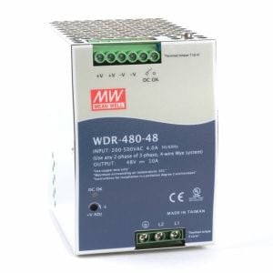 MEANWELL- WDR-480-48 48Vdc 10.0A Inp:180~550AC,254~780DC  Ray Montaj