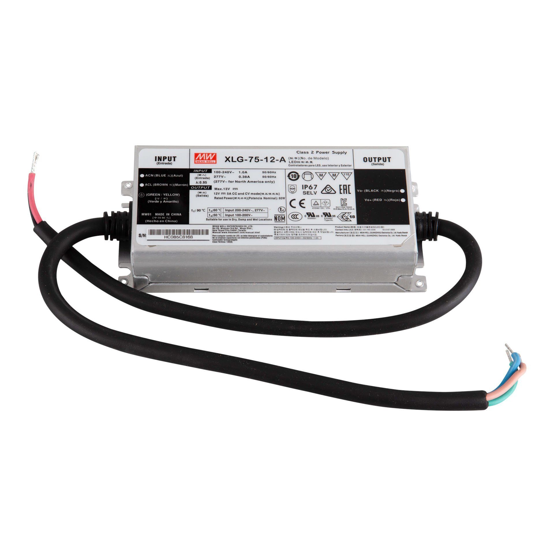 MEANWELL- XLG-075-12-A 	12Vdc,5.0Amp,Current Adj.,(8.4~12Vdc CC)  Led Sürücü - Güç kaynağı