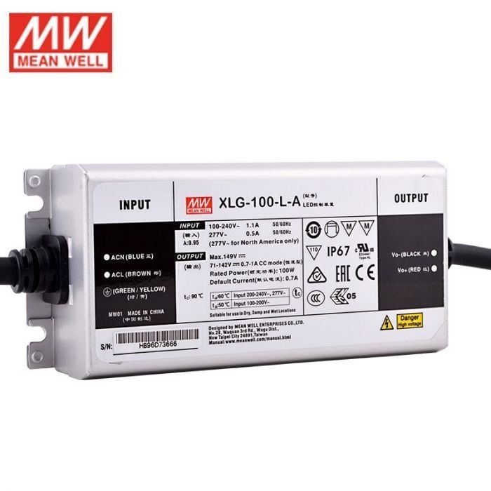 MEANWELL- XLG-100-L-A 	71~142Vdc,700~1050mA Constant Power,+ADJ.  Led Sürücü - Güç kaynağı