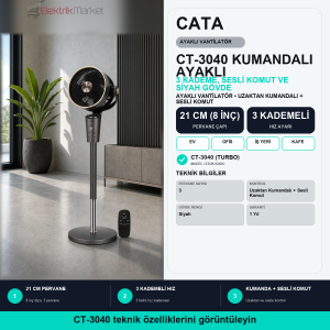 Cata Turbo Ayakli Vantilatör Kumandalı 21cm (8inç) CT-3040