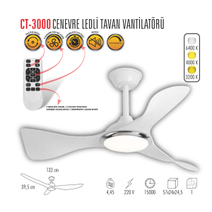 Cata Cenevre Ledli Tavan Vantilatör CT-3000