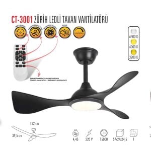 Cata Zürih 132cm (52inç) Ledli Tavan Vantilatörü Ct-3001