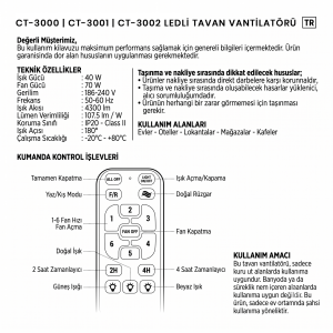 Cata Zürih 132cm (52inç) Ledli Tavan Vantilatörü Kumandalı Ct-3001