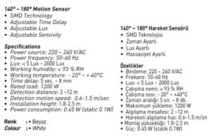 Jupiter 140°180° Hareket Sensörü JS475