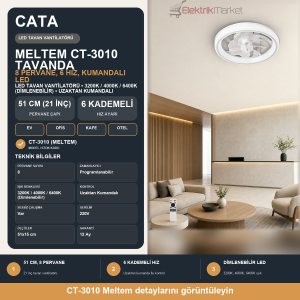 Cata Meltem 51cm (21inç) Led Tavan Vantilatör Ct-3010