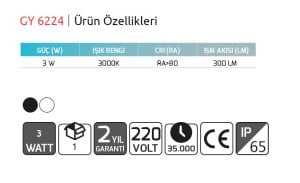 Goya 3W 3000K Sarı Ledli Siyah Duvar Apliği GY 6224S