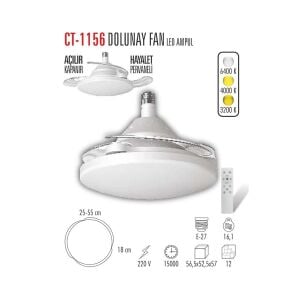 Cata Dolunay 55cm (22inç) Fan Led Ampul Hayalet Pervaneli Beyaz Ct-1156