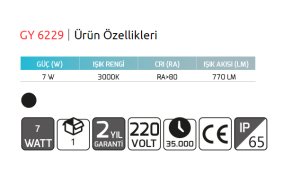 Goya 7W 3000K Sarı Ledli Siyah Duvar Apliği GY 6229