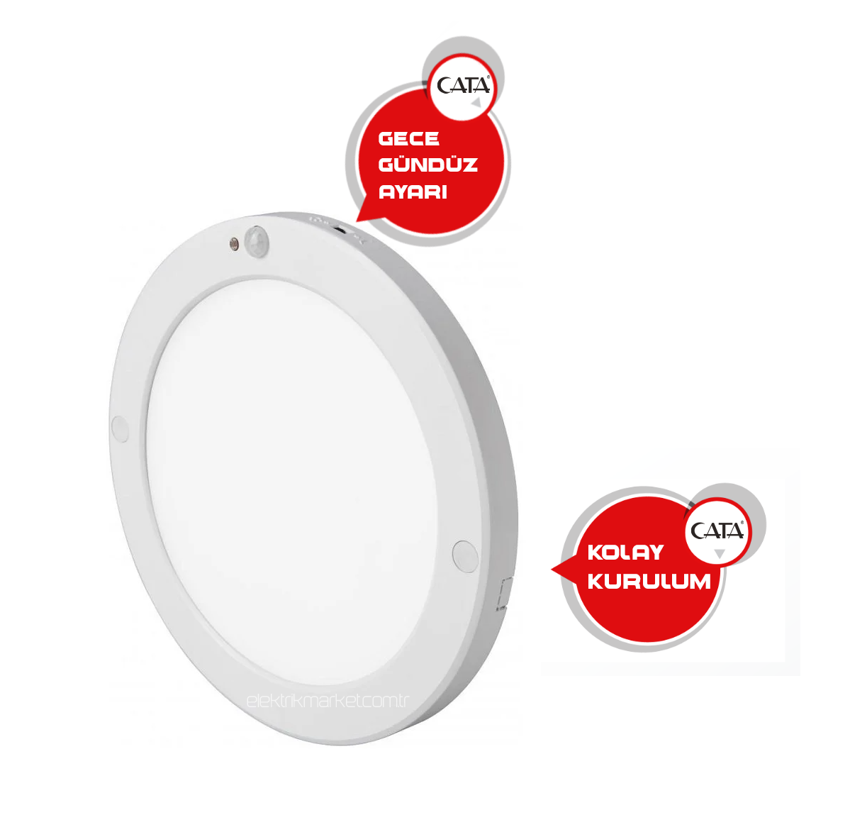 Cata 6400K 20W Ultra Slim Sensörlü Gece-Gündüz Ayarlı Tavan Armatürü CT-9247 - Alüminyum