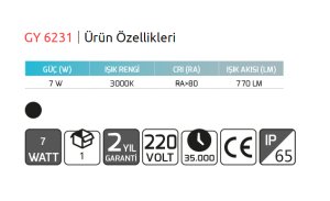 Goya 7W 3000K Sarı Ledli Siyah Duvar Apliği GY 6231