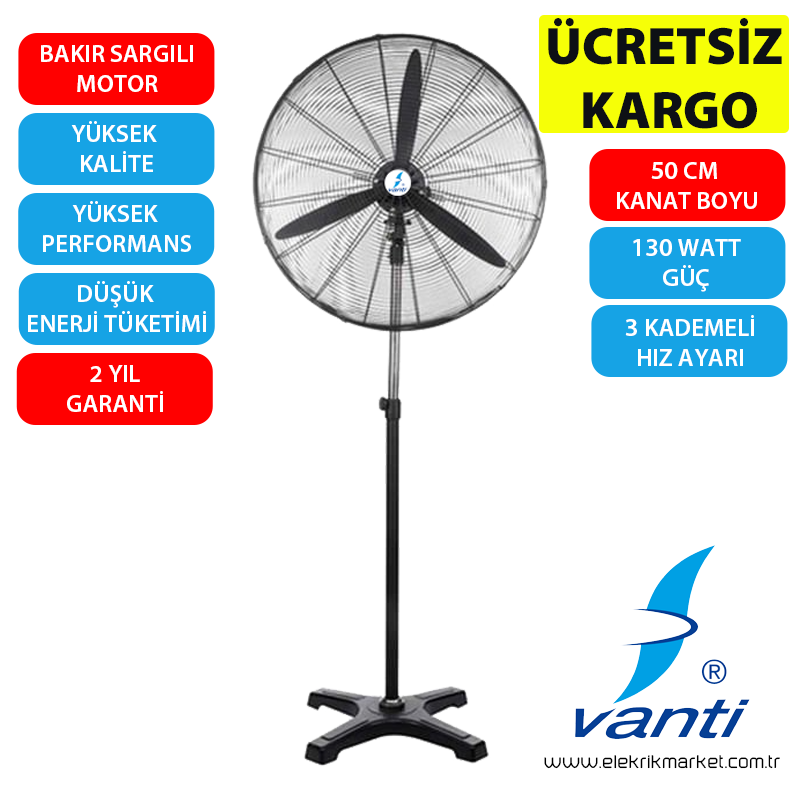 Vanti Sanayi Tipi Ayaklı Vantilatör 50 cm- KCF290-AY