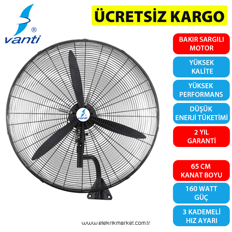 Vanti Sanayi Tipi Duvar Vantilatörü 65cm- KCF291-DV