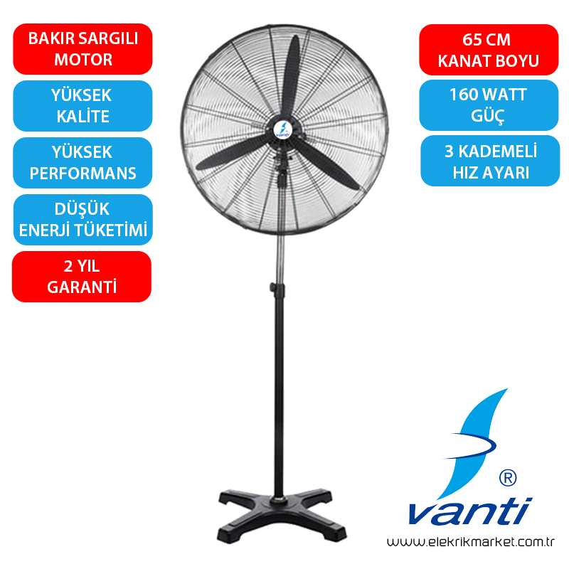 Vanti Sanayi Tipi Ayaklı Vantilatör 65cm- KCF291-AY