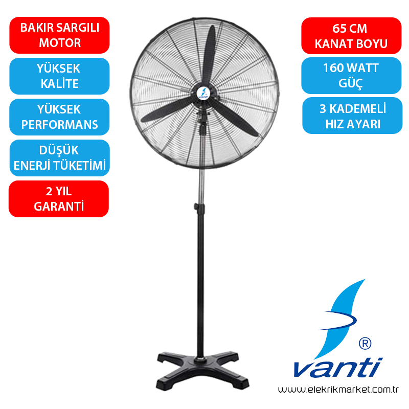 Vanti Sanayi Tipi Ayaklı Vantilatör 65cm (26inç)- KCF291-AY