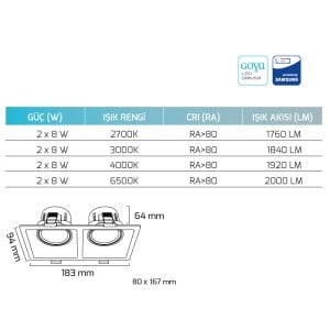 Goya 2x8W Sıva Altı Cob Led Armatür  GY 1737-8