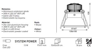 Jupiter Sabit Led Spot 11W 3000K Gün Işığı LS443