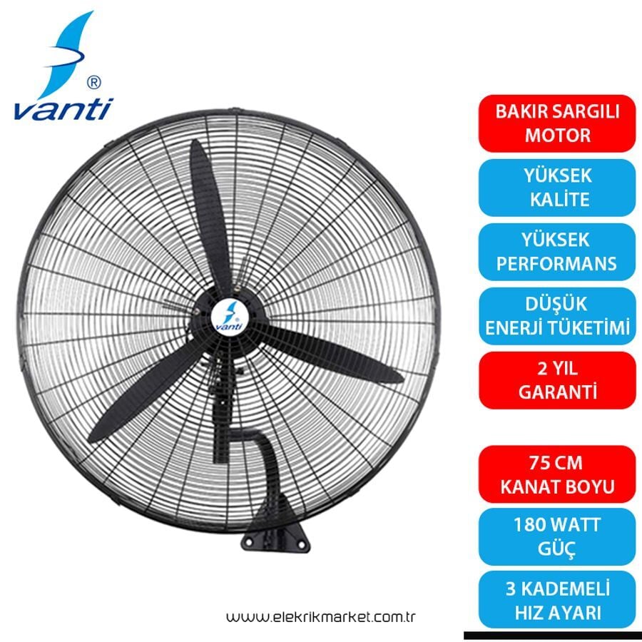 Vanti Sanayi Tipi Kumandalı Duvar Vantilatör 75cm (30inç)- KCF292KD