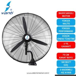 Vanti Sanayi Tipi Kumandalı Duvar Vantilatör 75cm (30inç)- KCF292KD