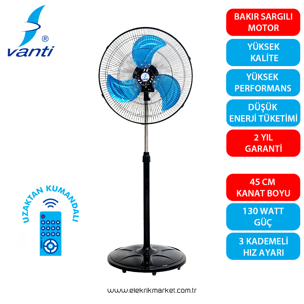 Vanti 130 Watt Kumandalı Sanayi Tipi  Ayaklı Vantilatör KCF276K