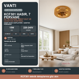 Vanti 15W 50cm (20inç) Hasır Tavan Vantilatörü KCF301