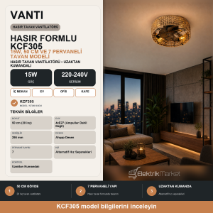 Vanti 15W 50cm (20inç) Hasır Tavan Vantilatörü KCF305