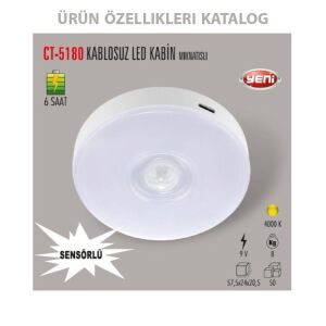 Cata Şarjlı 4000K Naturel Beyaz Sensörlü Kablosuz Led Cabinet Mıknatıslı CT-5180