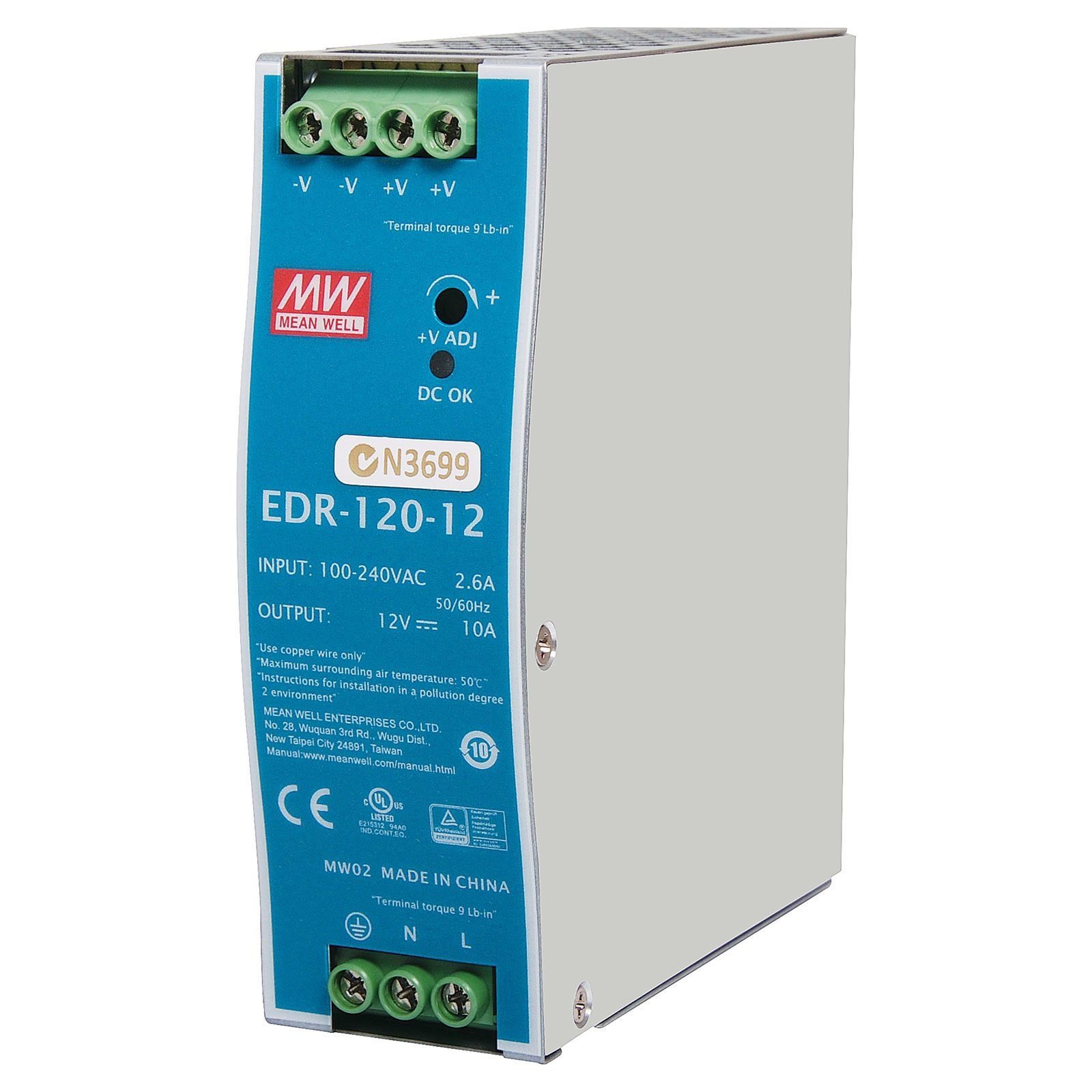 MEANWELL- EDR-120-12 	12Vdc 10.0Amp DIN Rai