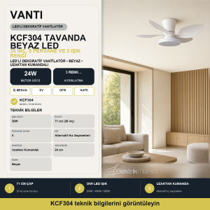 Vanti 30 Watt 71cm  (28inç) Ledli Dekoratif Vantilatör Beyaz KCF304