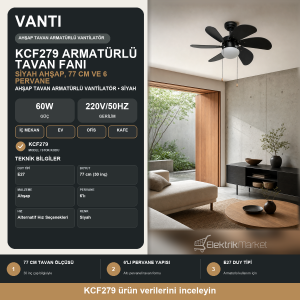 Vanti 60 W 77 cm (30inç) Siyah Ahşap Tavan Armatür KCF279