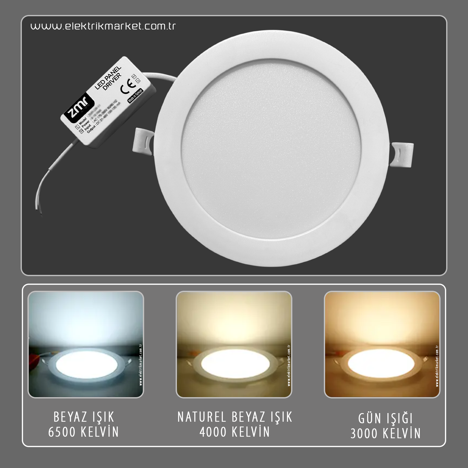 ZMR 12W Yuvarlak Slim Led Panel Aluminyum Soğutuculu ZMR-204/B. 3000K Gün Işığı