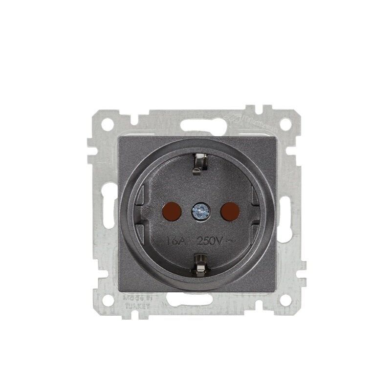Mutlusan Mek+Tuş Topraklı Priz Çocuk Korumalı Rita Metalik Füme- 2200 605 0295