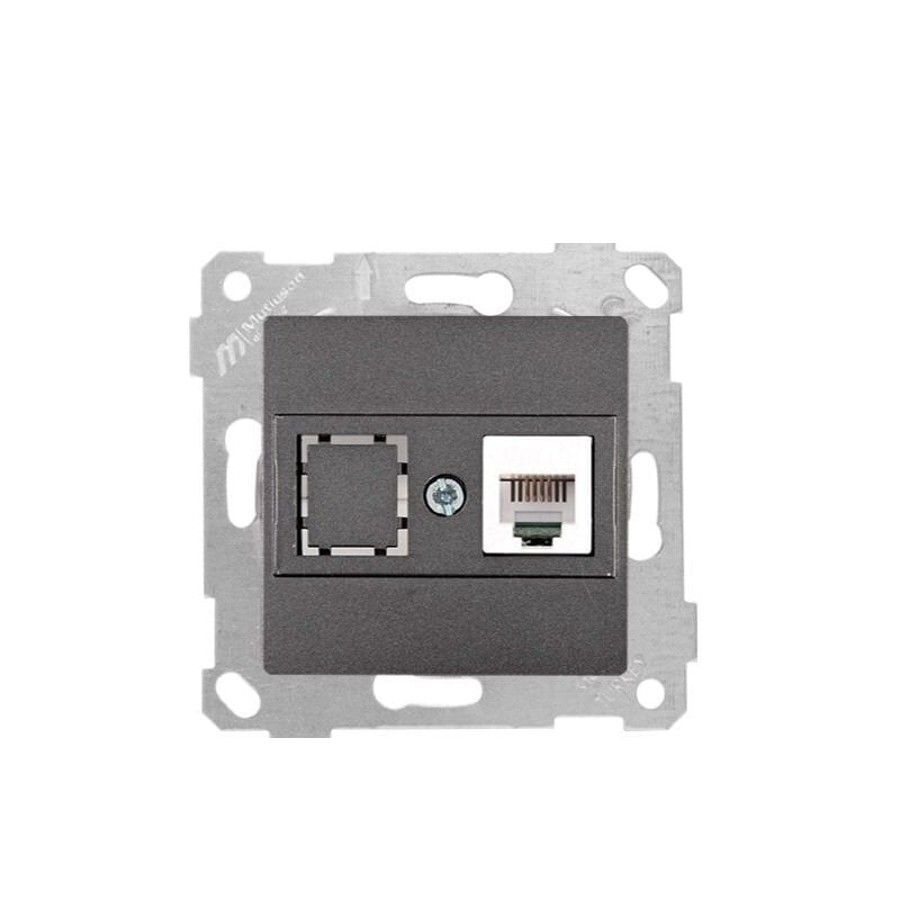 Mutlusan Mek+Tuş Telefon Prizi 1Xrj12 Cat3 Füme- 2200 125 0195