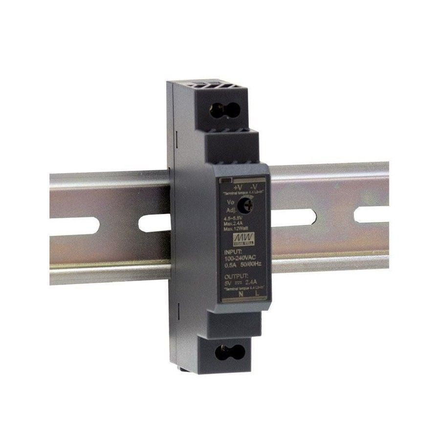 MEANWELL- HDR-015-05 	5Vdc 2.4Amp DIN Rail StepShape