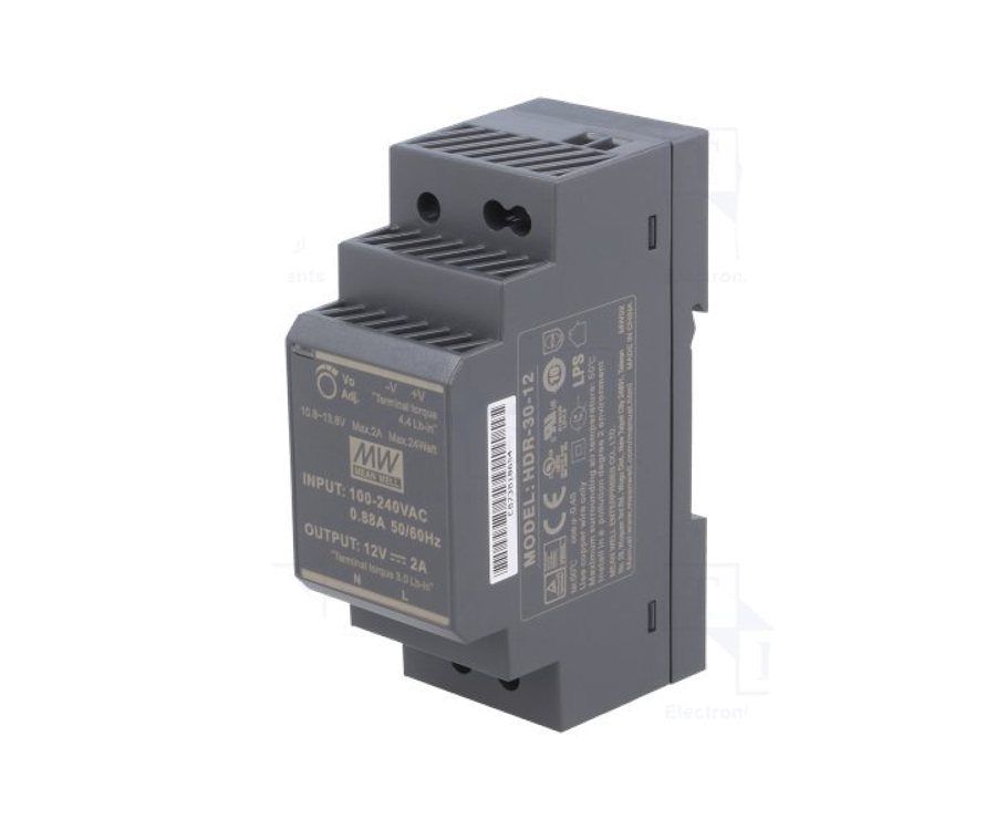 MEANWELL- HDR-30-12  12Vdc 2.0Amp DIN Rail StepShape