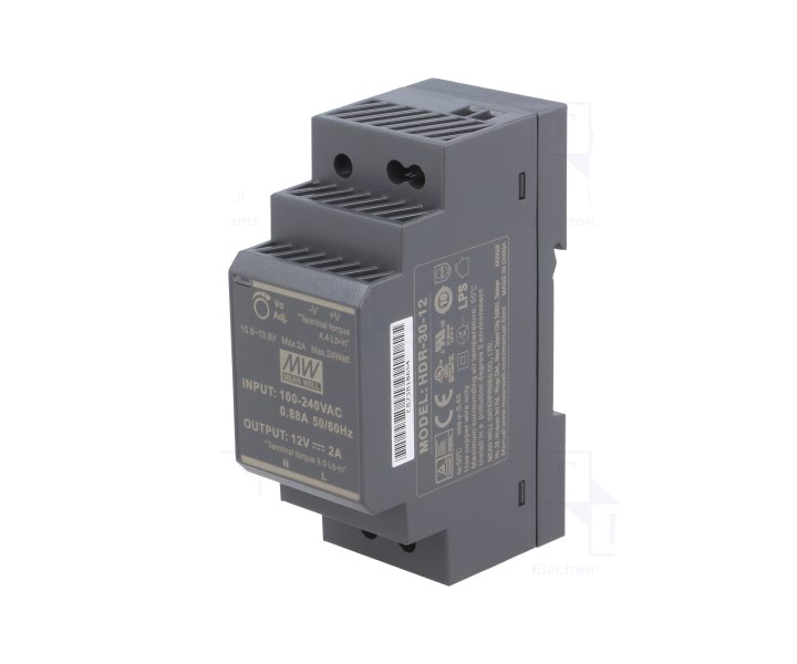 MEANWELL- HDR-30-12  12Vdc 2.0Amp DIN Rail StepShape