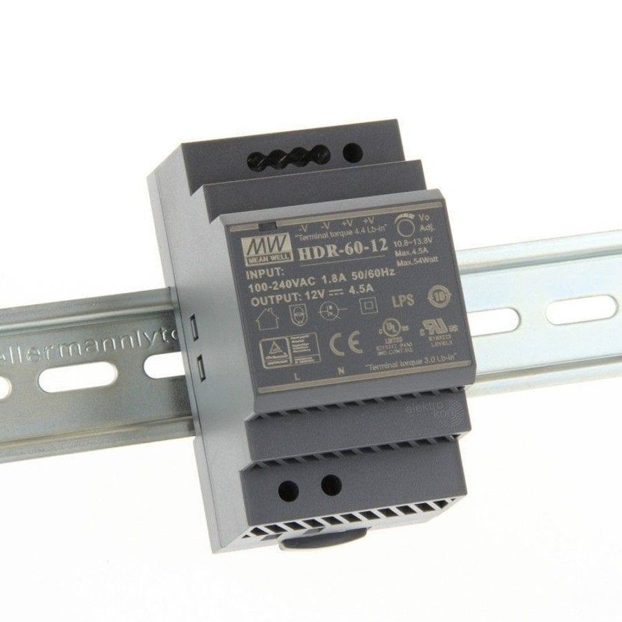MEANWELL- HDR-060-12 	12Vdc 4.5Amp DIN Rail StepShape