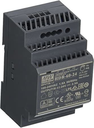 MEANWELL- HDR-60-24 24Vdc 2.5Amp DIN Rail StepShape