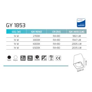 Goya 14 Watt 6500K Beyaz Işık Sıva Üstü Spot Triac Dim (GOYA) GY 1853