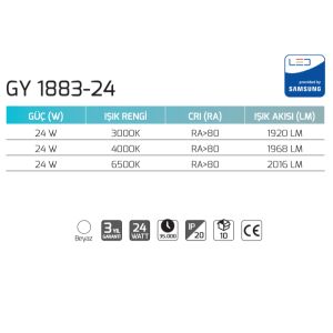 Goya 24W 6500K Beyaz Işık Sıva Üstü Led Panel Armatür  GY 1883-24
