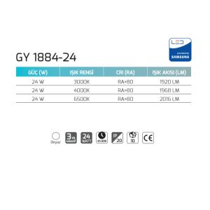 Goya 24W 4000K Natural Beyaz Sıva Üstü Led Panel Armatür  GY 1884-24